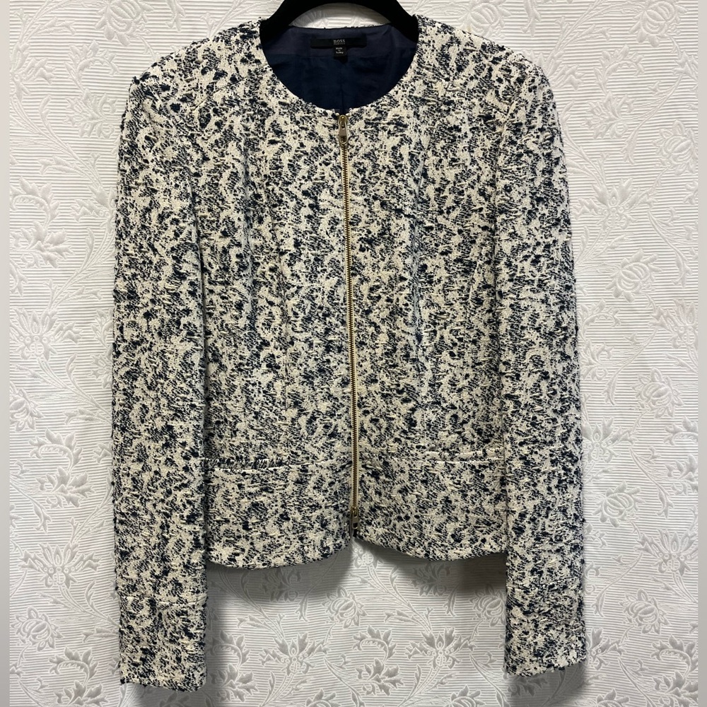 Hugo Boss Blue and Cream Blazer Jacket